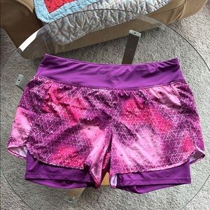 🌟DANSKIN NOW: Purple and Pink Athletic Two-Layer Running Shorts- Sz L